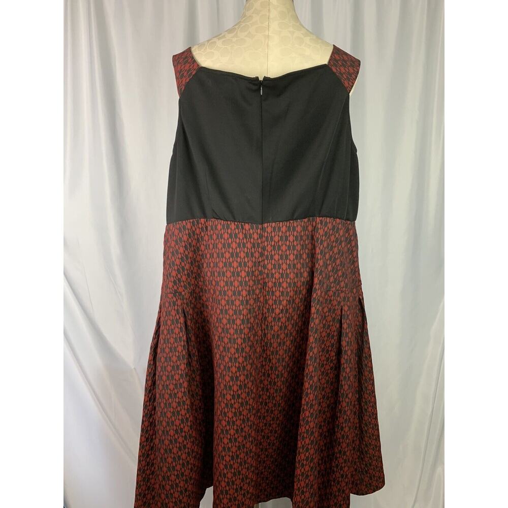 Size 20 Eloquii Midi Red Black Sleeveless Fit Flare Dress Plus Size - Picture 2 of 9